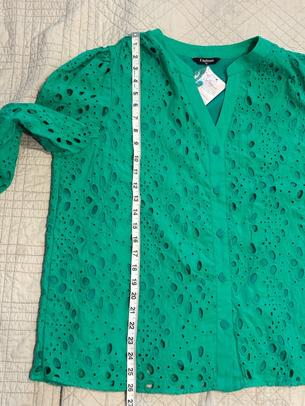 Fashion Emerald Eyelet Button-Front Blouse - Picture 10 of 11